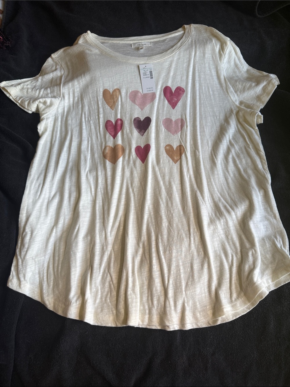 Maurices Cream Short Sleeve Tee with Multicolor Heart Print